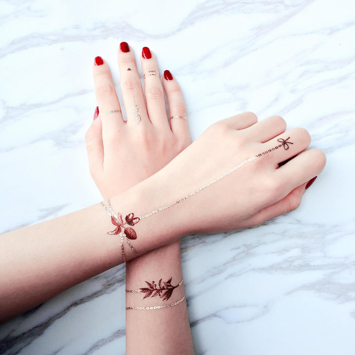 PAPERSELF Temporary Tattoo Skin Accessories | Burgundy Garden Chain Bracelet