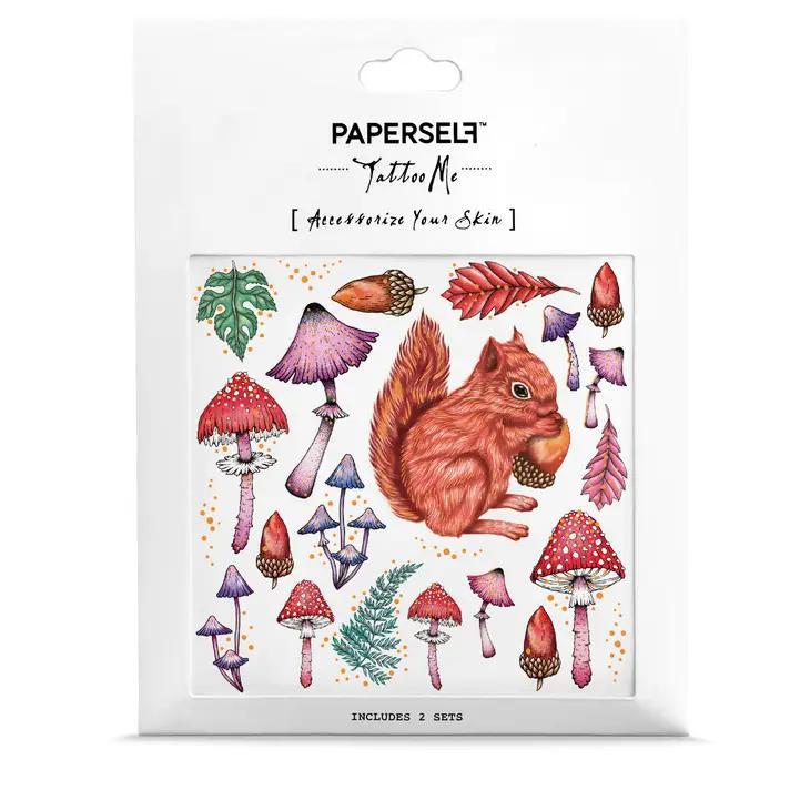 PAPERSELF Temporary Tattoo Skin Accessories | Squirrel & Mushrooms