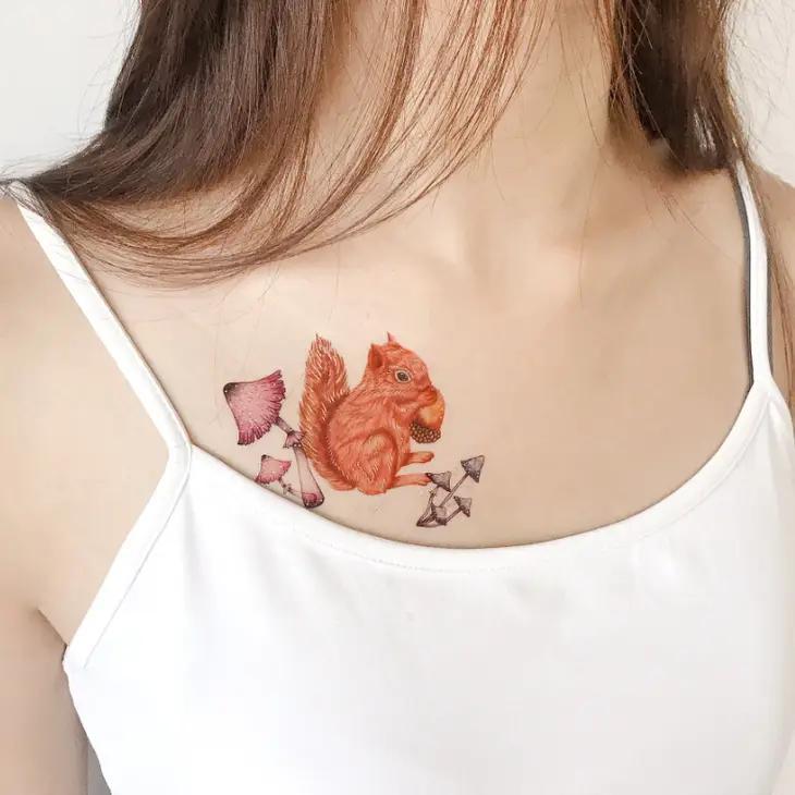 PAPERSELF Temporary Tattoo Skin Accessories | Squirrel & Mushrooms