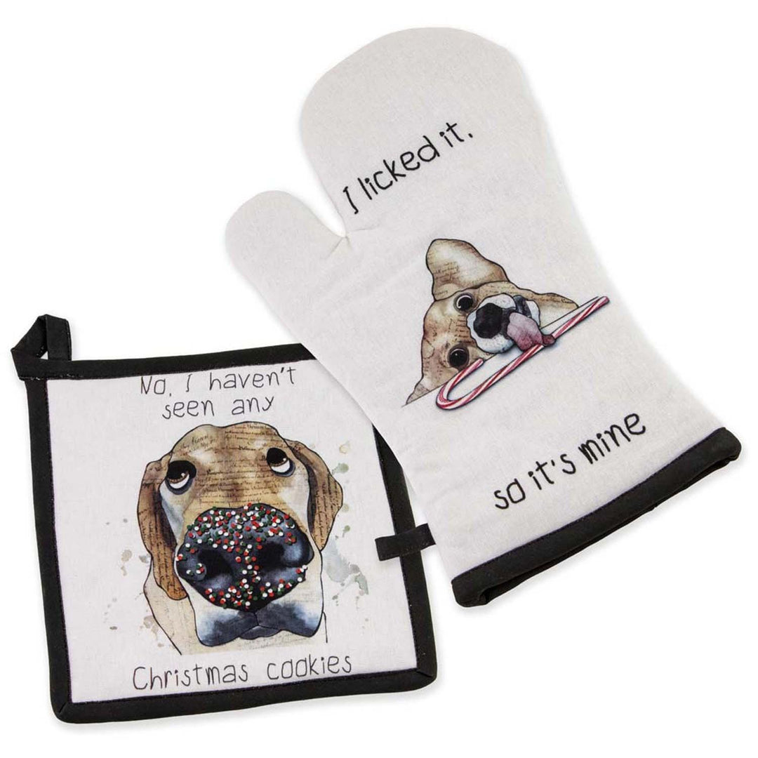 Pot Holder & Oven Mitt Set Christmas Dog Treat