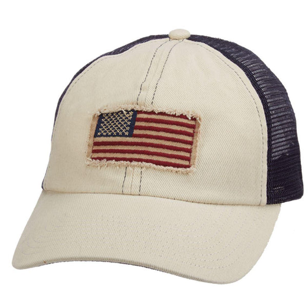 USA Unstructured American Flag Baseball Cap MEsh Back Putty