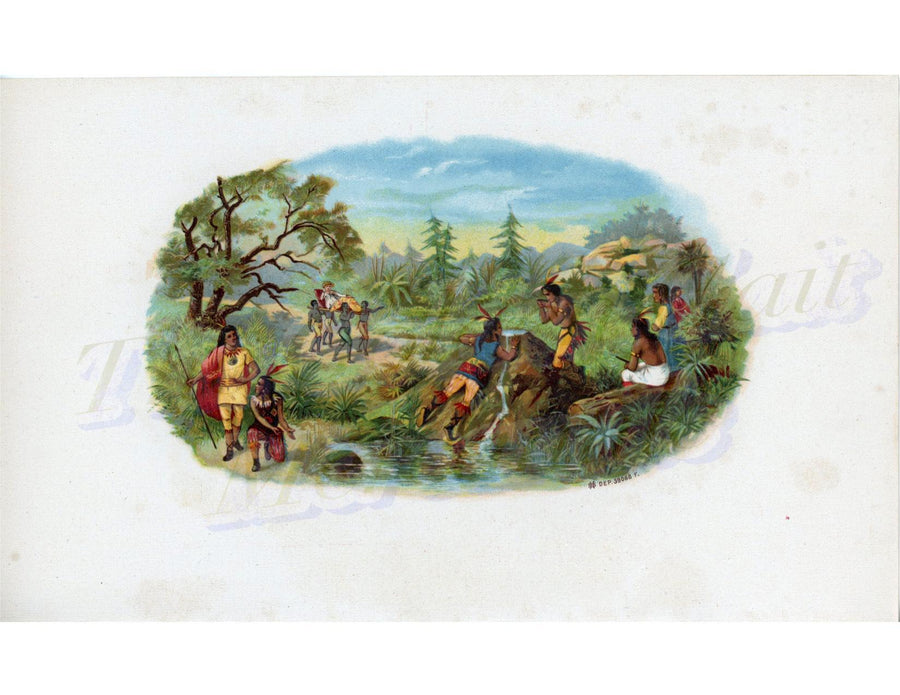 Rajah Indians First Encounter Fountain of Youth Inner Original Cigar Box Label NEW Condition Vintage