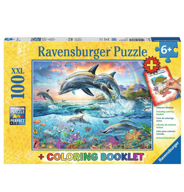 Ravensburger Jigsaw Puzzle & Coloring Book | Vibrant Dolphins 100 Piece