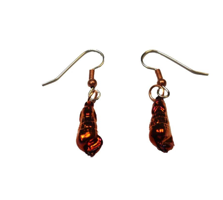 Real Spiral Shell Earrings Iridescent Copper