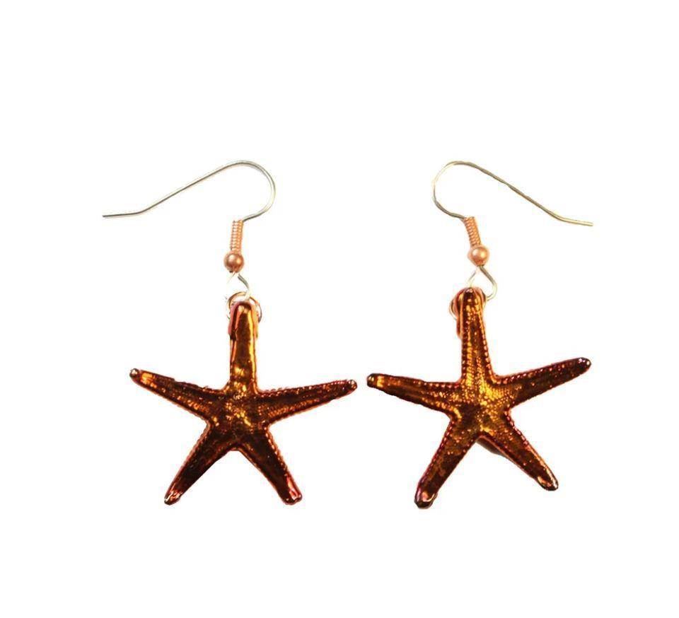 Real Starfish Earrings Iridescent Copper