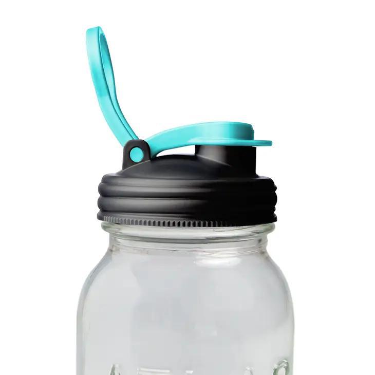 reCAP® Mason Jar Storage Pour Lid with Carry Loop | Black & Aqua