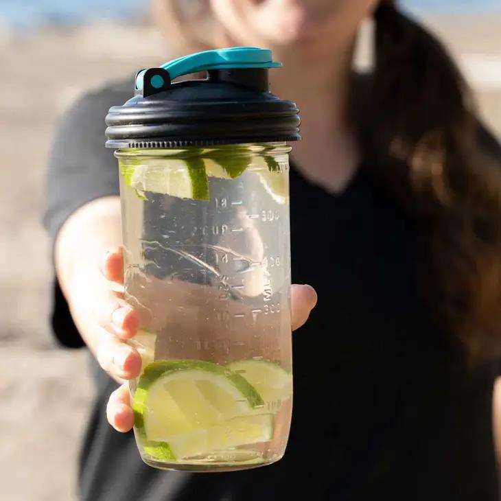 reCAP® Mason Jar Storage Pour Lid with Carry Loop | Black & Aqua