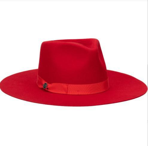 Celebration Wool Felt Flat Brim Hat Red