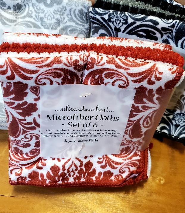 Damask Microfiber Cloths Set of 6 Red Damask