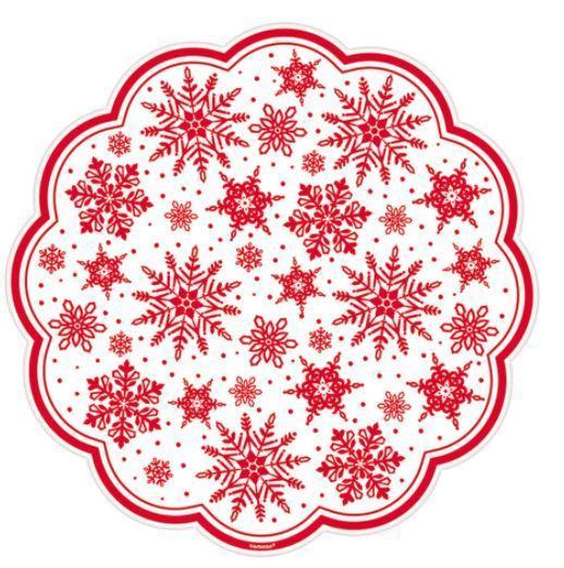 Red Printed Snowflakes Paper Doilies 12"