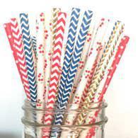 Colorful Paper Straws Red White and Blue Picnic