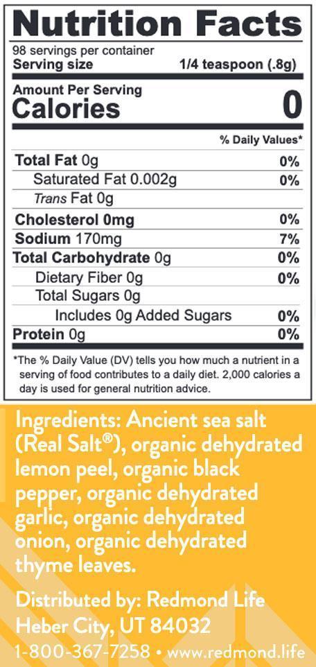 Redmond Real Salt Organic Lemon Pepper Grinder