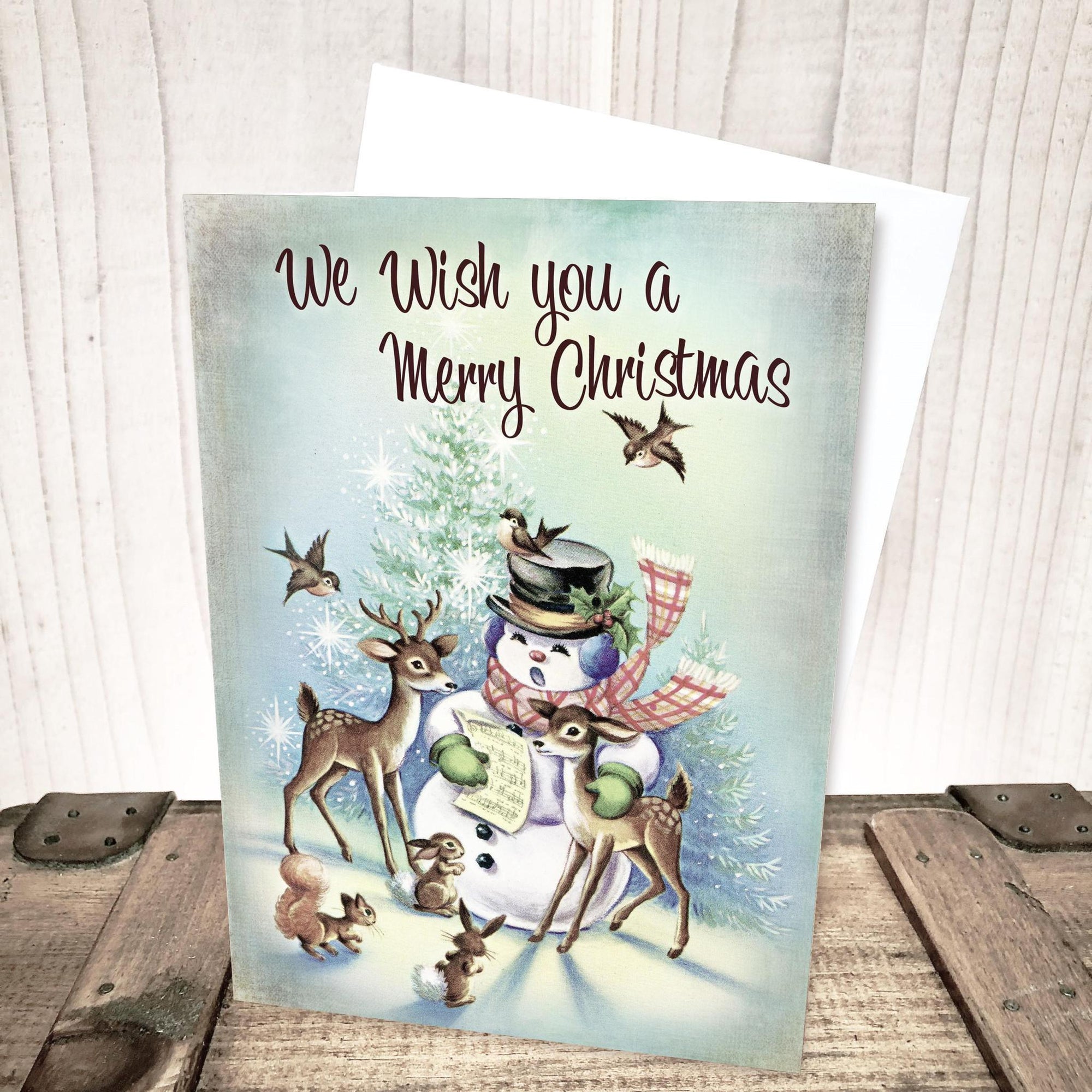 Retro Snowman and Deer Christmas Card by Yesterday's Best