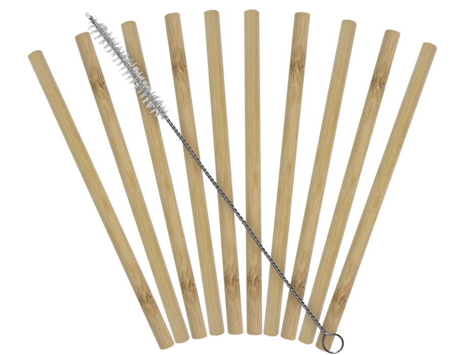 Reusable Bamboo Drinking Straws (10-Pack with Cleaning Brush) by Totally Bamboo