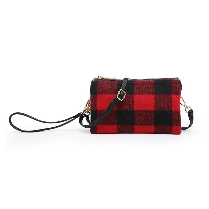 Riley Three Compartment Crossbody Wristlet | Red Plaid