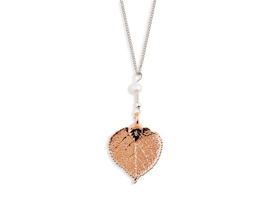 Rose Gold Aspen Leaf Pearl Necklace