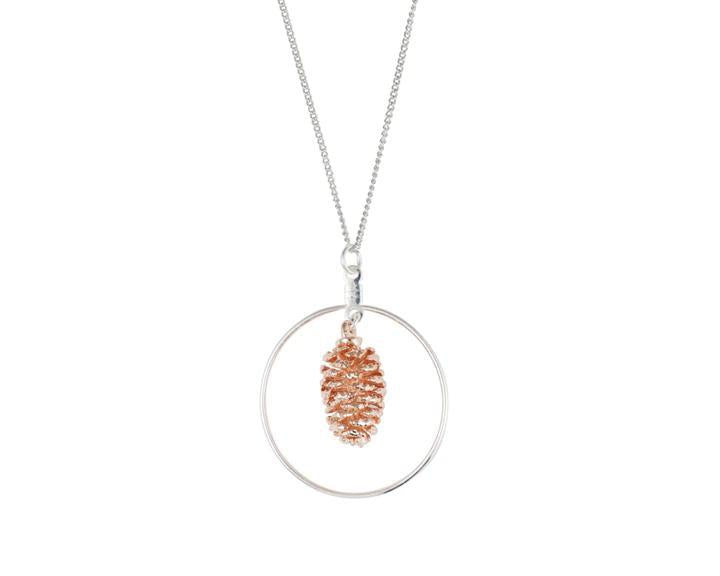 Rose Gold Pine Cone Hoop Necklace