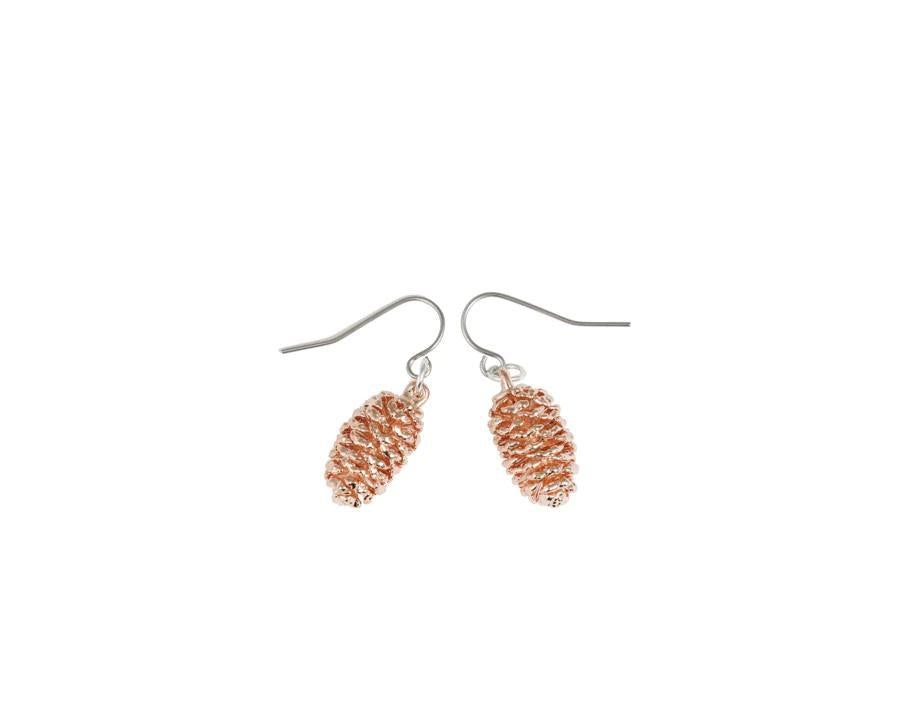 Rose Gold Real Pine Cone Wire Earrings