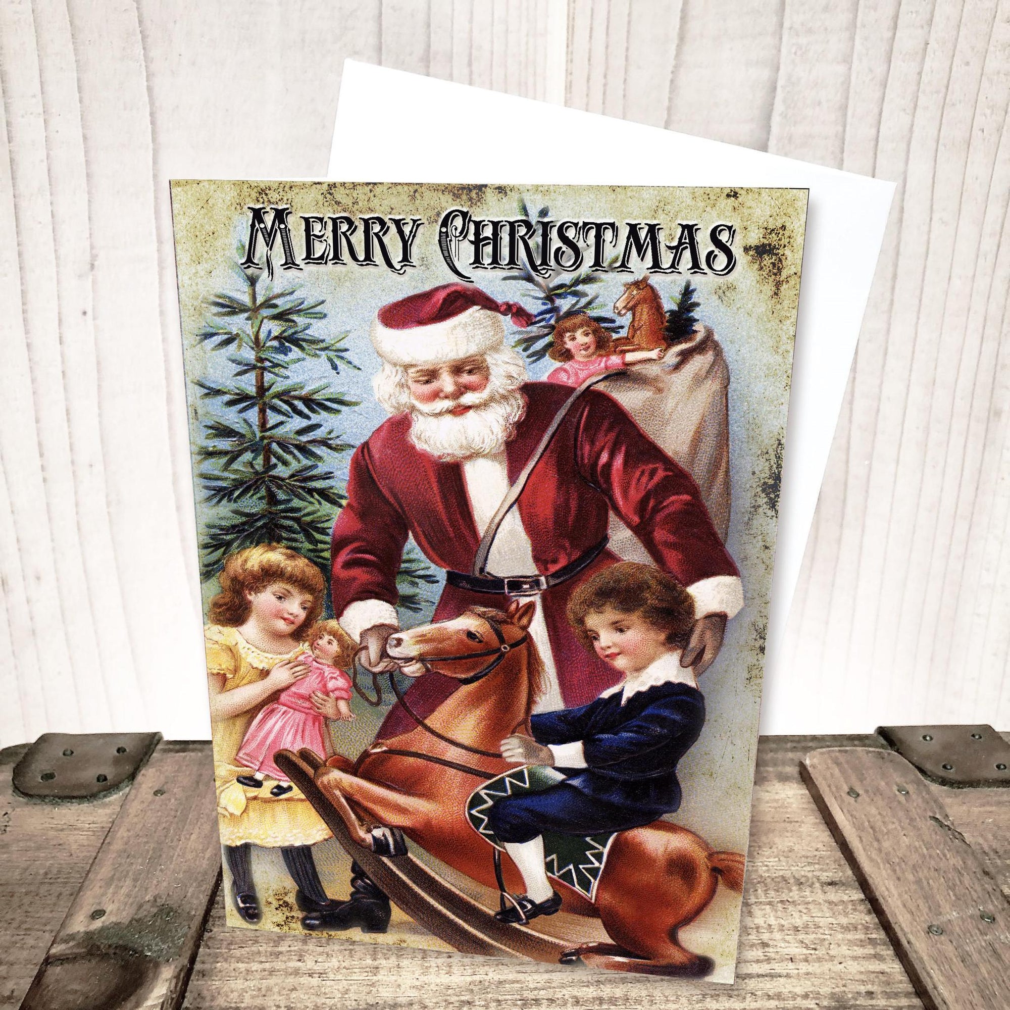 Santa with Rocking Horse Christmas Card by Yesterday's Best