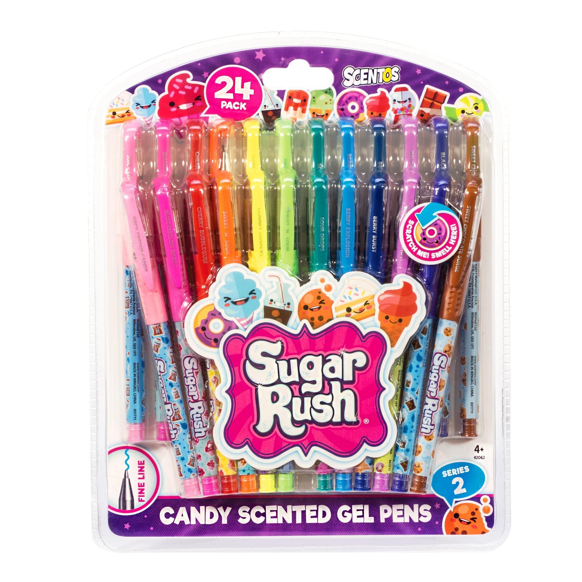 New Scentos Sugar Rush 24 Scented Gel Pens Glitter Rainbow Fine Line