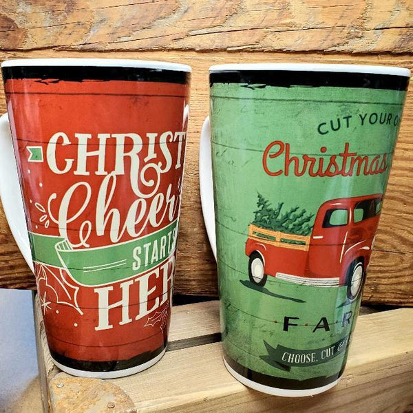 18oz Holiday Ceramic Latte Mugs Set of 4 Discount (Two of Each)