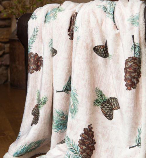 Sherpa Fleece Throw Blanket | Pinecone Rustic Cabin