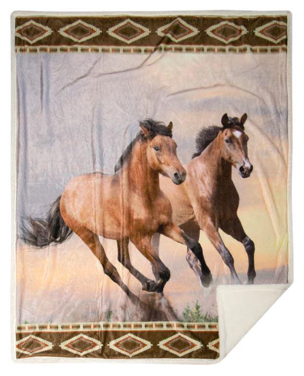 Sherpa Fleece Throw Blanket | Wild Horses