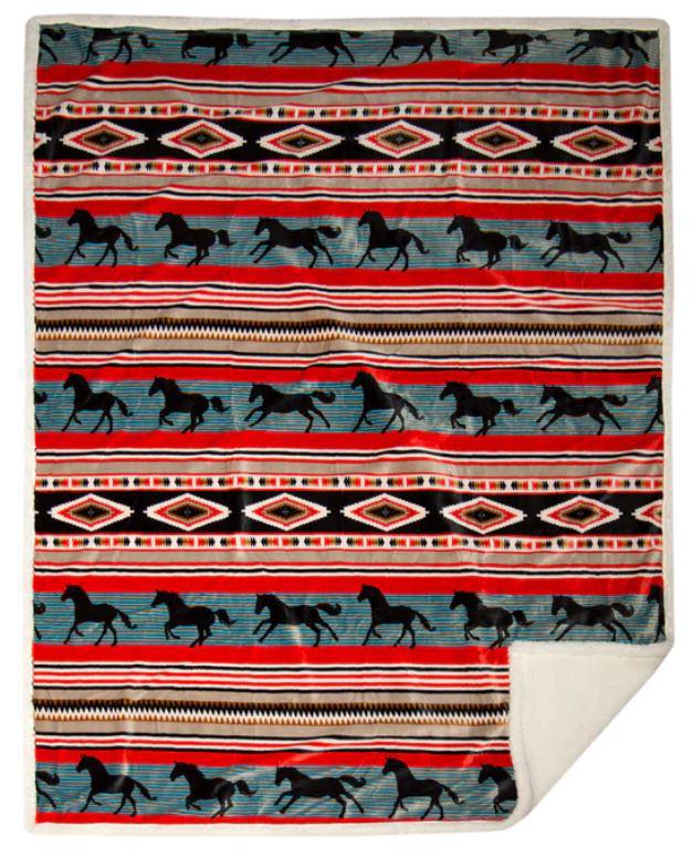 Sherpa Fleece Throw Blanket | Wrangler Black Stallion