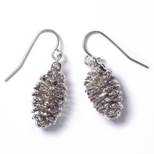 Silver Real Pine Cone Wire Earrings