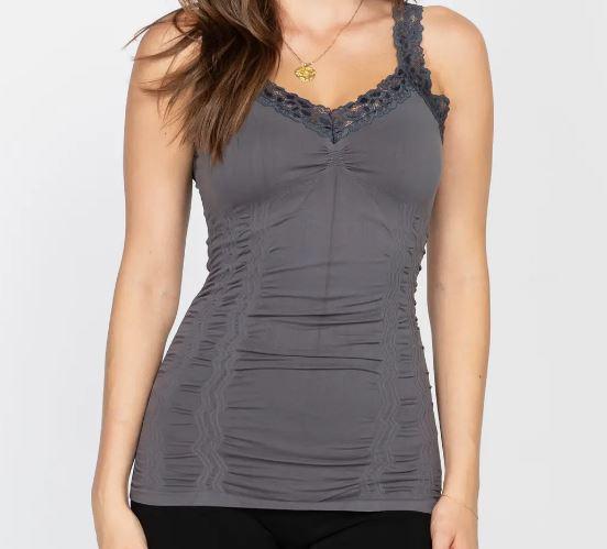 M. Rena Lace Trim Corset Cami Slate