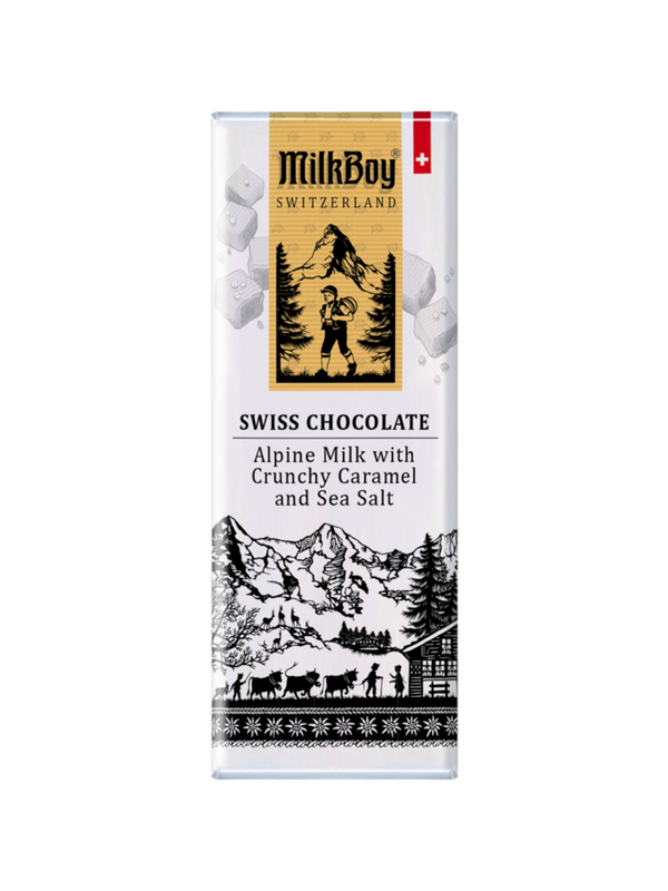 Milkboy Finest Swiss Milk Chocolate with crunchy Caramel and Sea Salt Snack Size 1.4 oz.