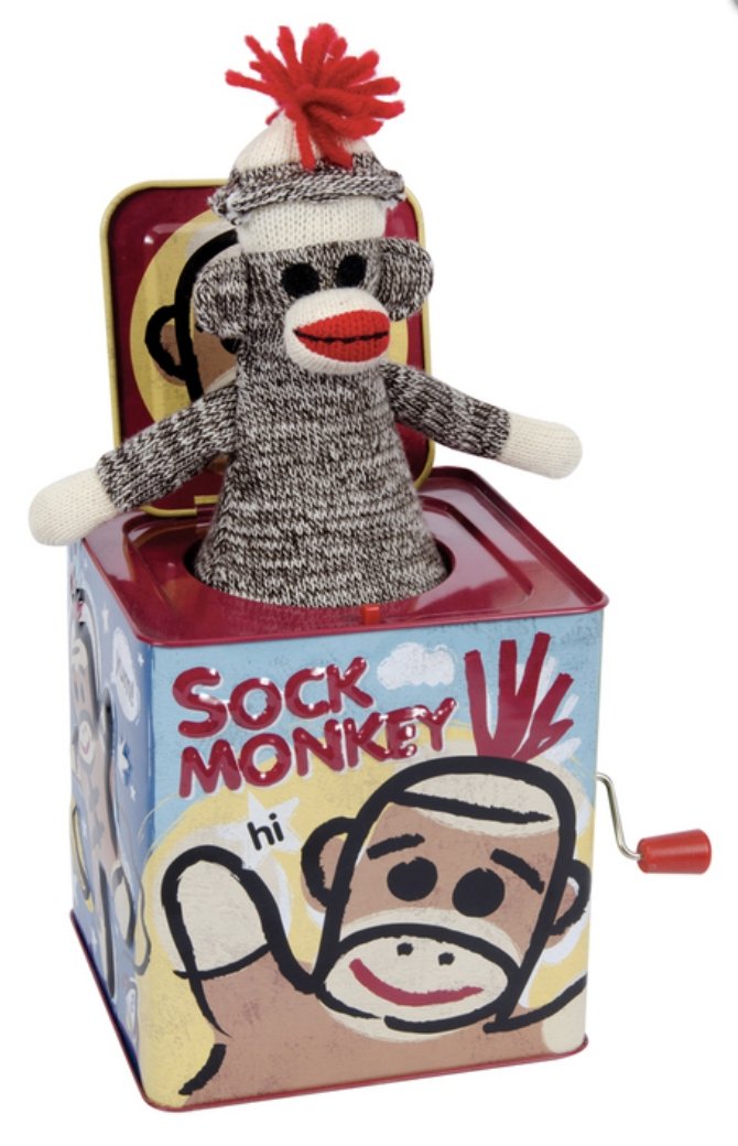 Sock Monkey Jack In The Box