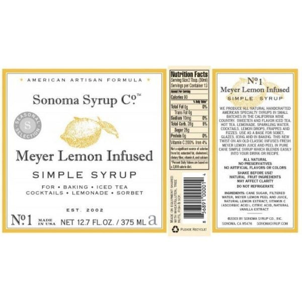 Sonoma Syrup Co. Meyer Lemon Infused Simple Syrup