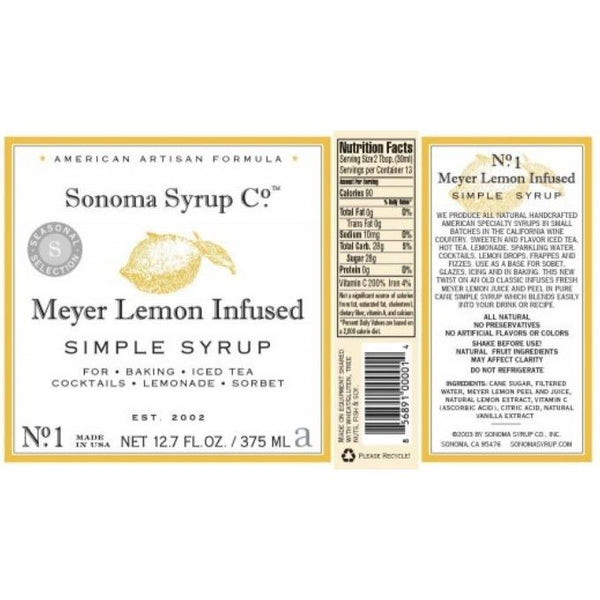 Sonoma Syrup | Meyer Lemon Infused Simple Syrup