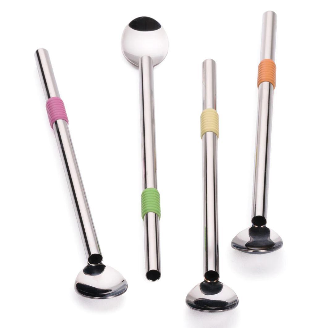 RSVP Reusable 9 Silicone Tip Stainless Steel Straw Set 