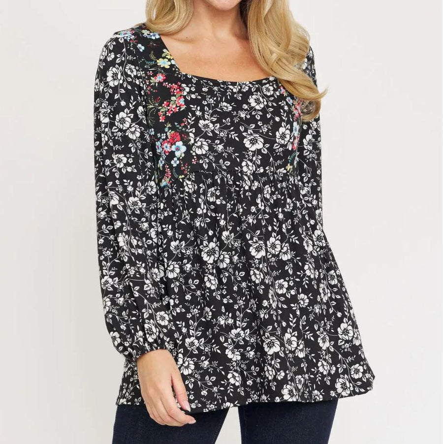Square Neck Side Accent Baby Doll Top