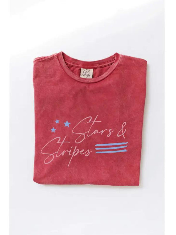 Stars /7 Stripes Mineral Washed Tee Shirt | Cardinal