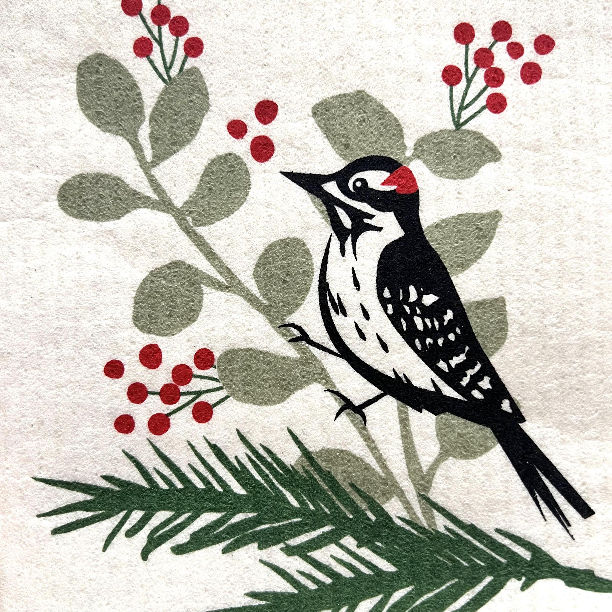 Forest Woodpecker Swedish Dishcloth