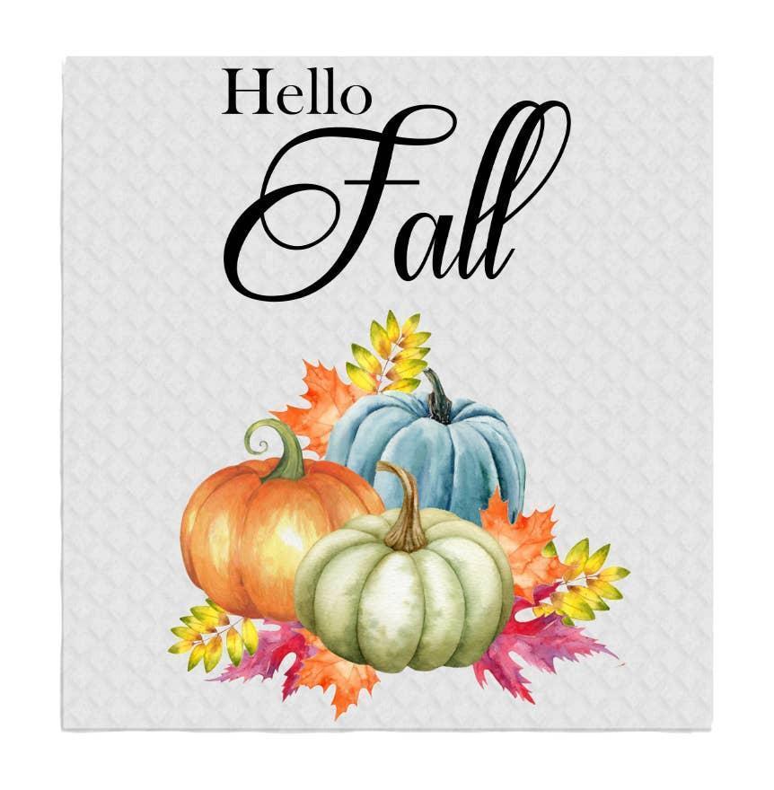 Swedish Sponge Dish Cloth Hello Fall Autumn Color Pumpkin