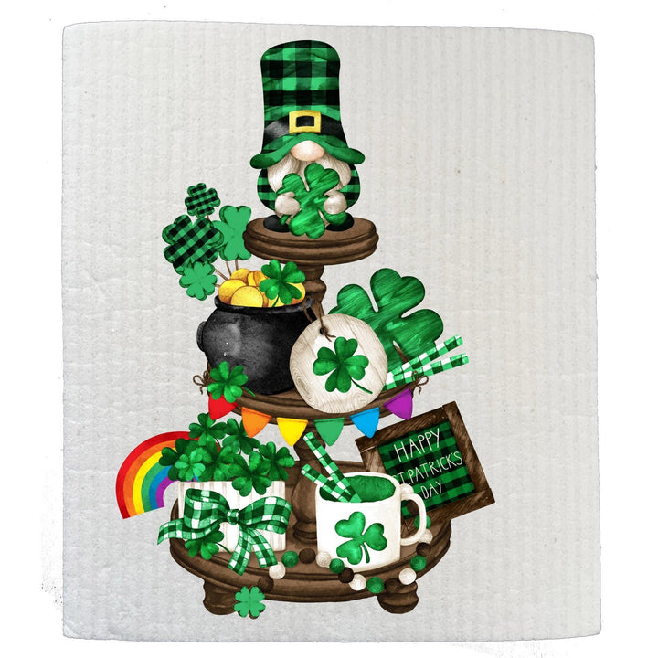 Swedish Sponge Dish Cloth | St Patrick Day Gnome 3 Tier Tray