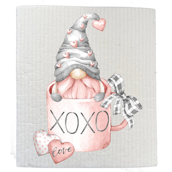 Swedish Sponge Dish Cloth | Valentine Gnome Love Coffee Cup