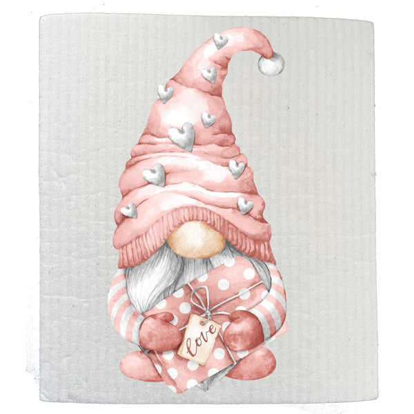 Swedish Sponge Dish Cloth | Valentine Pink Gnome Love Hearts