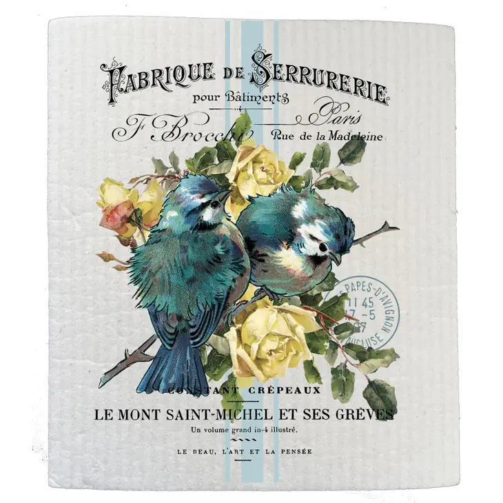 Swedish Sponge Dish Cloth | Vintage French Birds & Roses