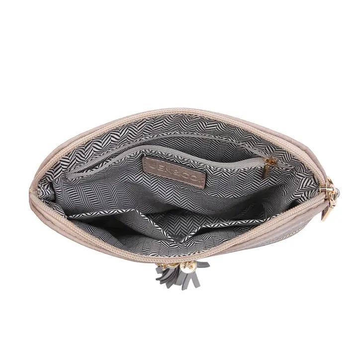 Tara Two-Toned Houndstooth Crossbody Wristlet | Khaki Cheetah