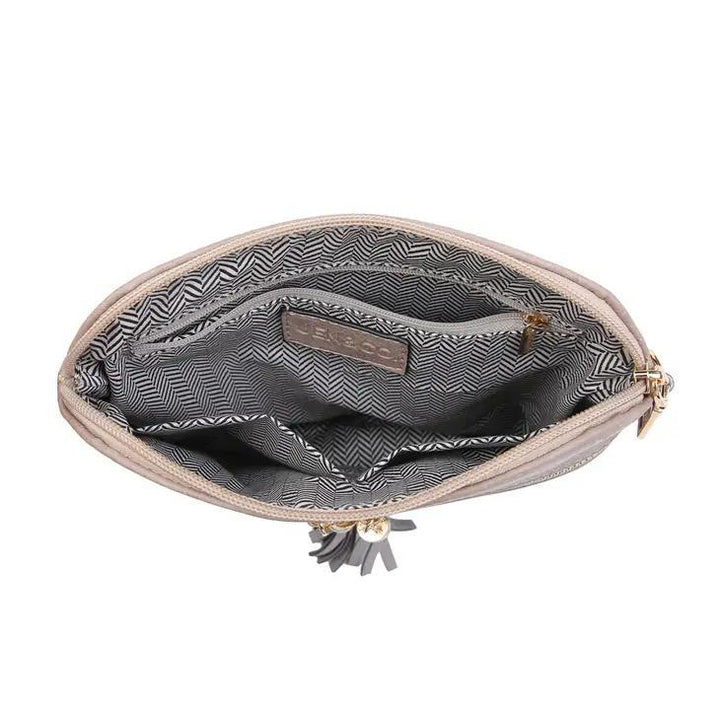 Tara Two-Toned Houndstooth Crossbody Wristlet | Khaki Cheetah
