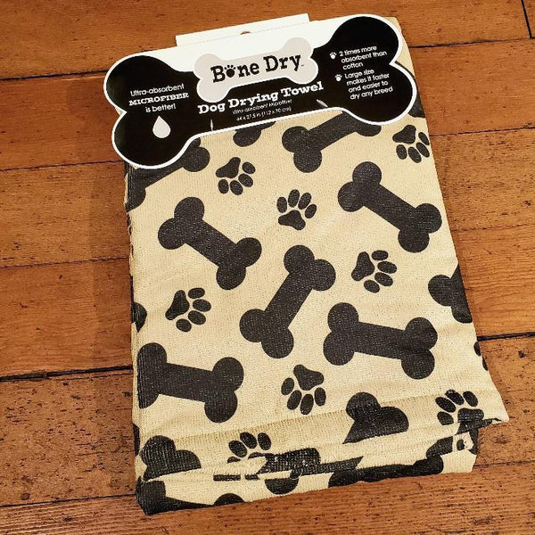 Bone Dry Dog Drying Towel Taupe Paws and Bones
