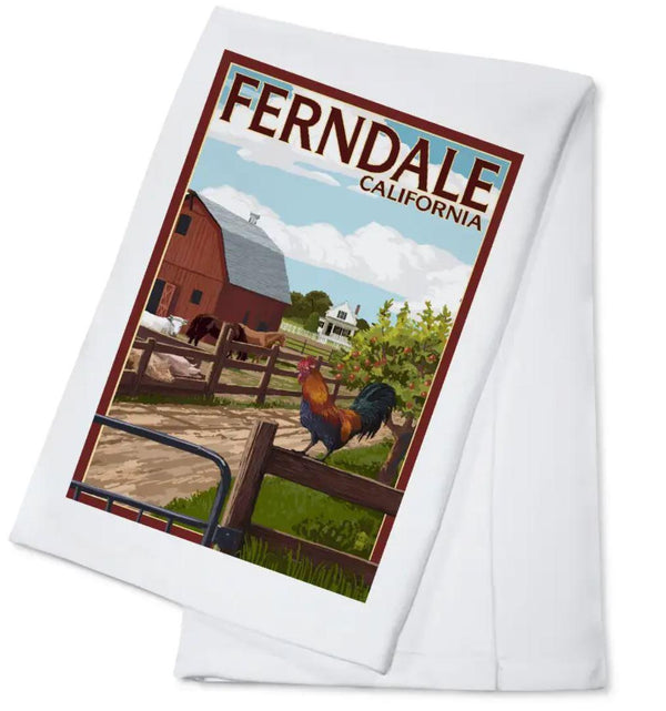 Tea Towel | Humboldt County Ferndale California Barn with Rooster
