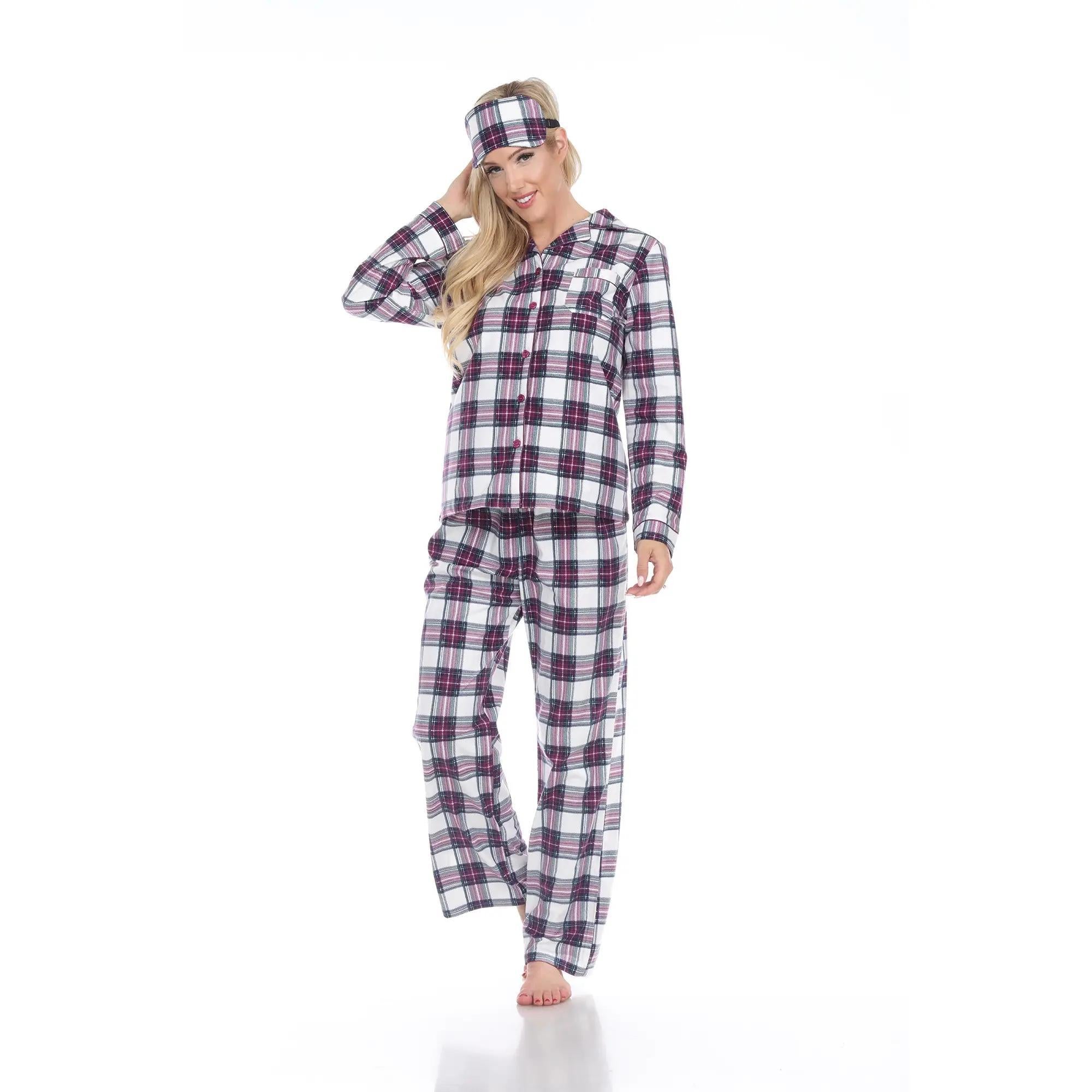 Three Piece Pajama Set | Purple Plaid