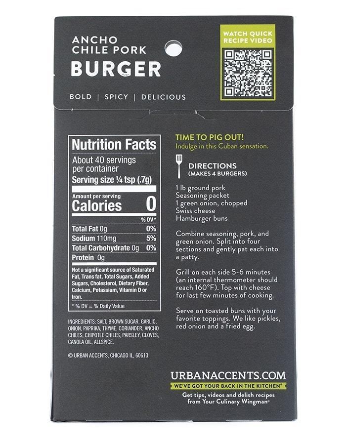 Urban Accents Burger Seasoning Ancho Chile Pork