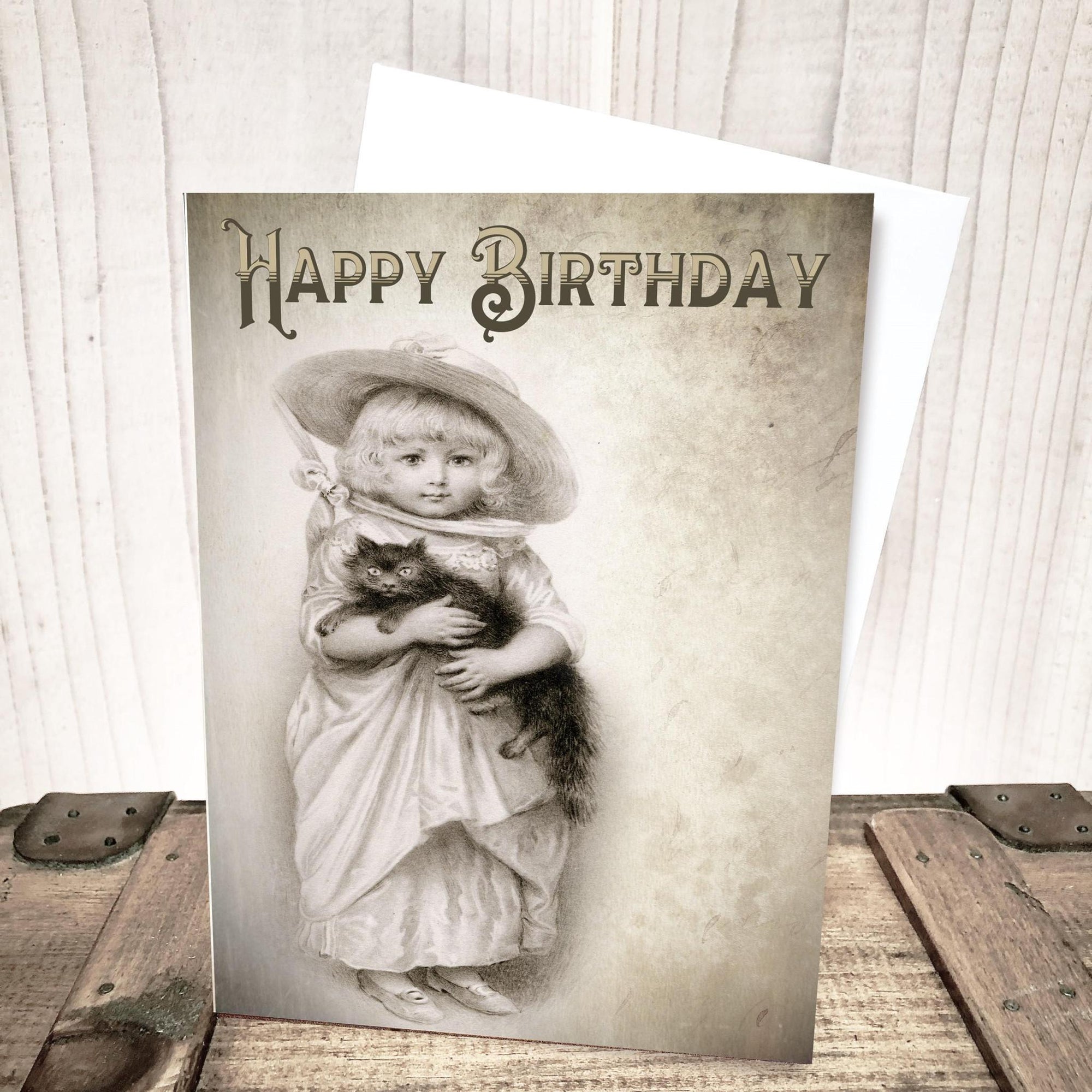 Victorian Girl with Kitten Birthday Card by Yesterday's Best